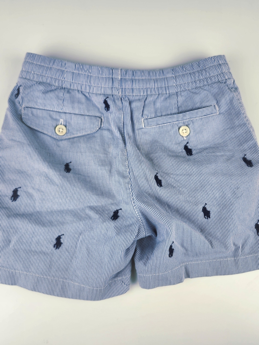 Polo by Ralph Lauren Blue Embroidered Seersucker Boy's Shorts - Picture 6 of 7